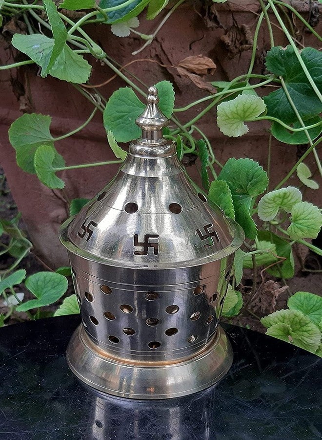 SVShoperzone Brass Akhand Diya with Jyoti Diya Cover Divi Oil Lamp for Temple Spiritual Oil Wick Lamp (Medium) - Image 4